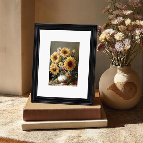 Image of eletecpro 8x10 Black Picture Frames Set of 4, Vintage Photo Frames with Clear Acrylic Cover, Gallery Wall Art Display 5x7 Photo with Mat or 8x10 without Mat for Tabletop and Wall Mount, Home Decor