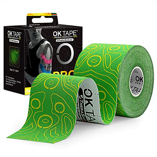Ok Tape Pro Kinesiology Tape, 2Inch X Long Roll 16Ft Free Cut Tape, Elastic Athletic Tape Therapeutic Latex Free, Yellow+Green #TOP13