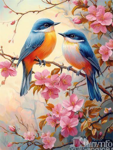 Peinture par Numéro Adulte Fleur et Oiseau Kit Complet Toile Sans Châssis 80x100cm