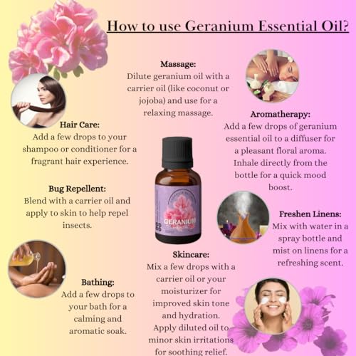 Image of Heilen Biopharm Geranium Essential Oil - 15 mL Per Bottle Pack of 1 (Pelargonium Graveolens) For Skin Nourishment & Insect Repellent
