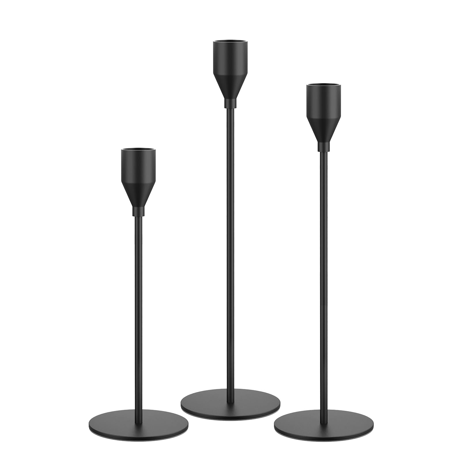 Matte Black Taper Candle Holders, Set of 3 Metal Candlestick Holders for Candle Sticks Holder Decor, Ideal for Mantle Table Centerpiece, Weddings, Dining, Housewarming Gift & Anniversaries