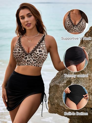 Image of Blooming Jelly Womens Swim Skirt High Waisted Bikini Sets Tummy Control Swimsuits Mesh Sarong Wraps Bathing Suits