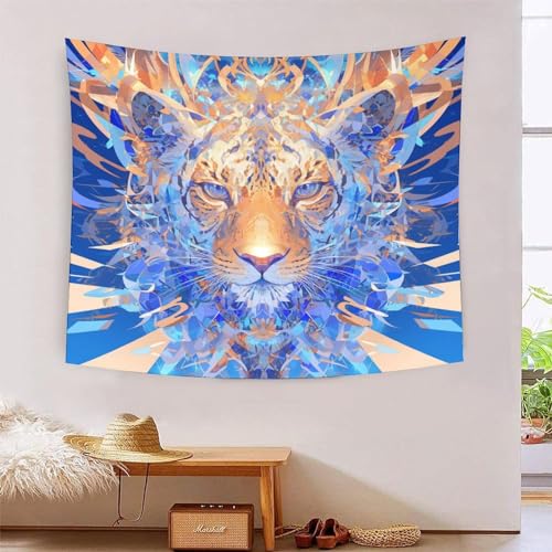 Tapisserie murale tissu lion effet 3D pour ambiance salon et chambre