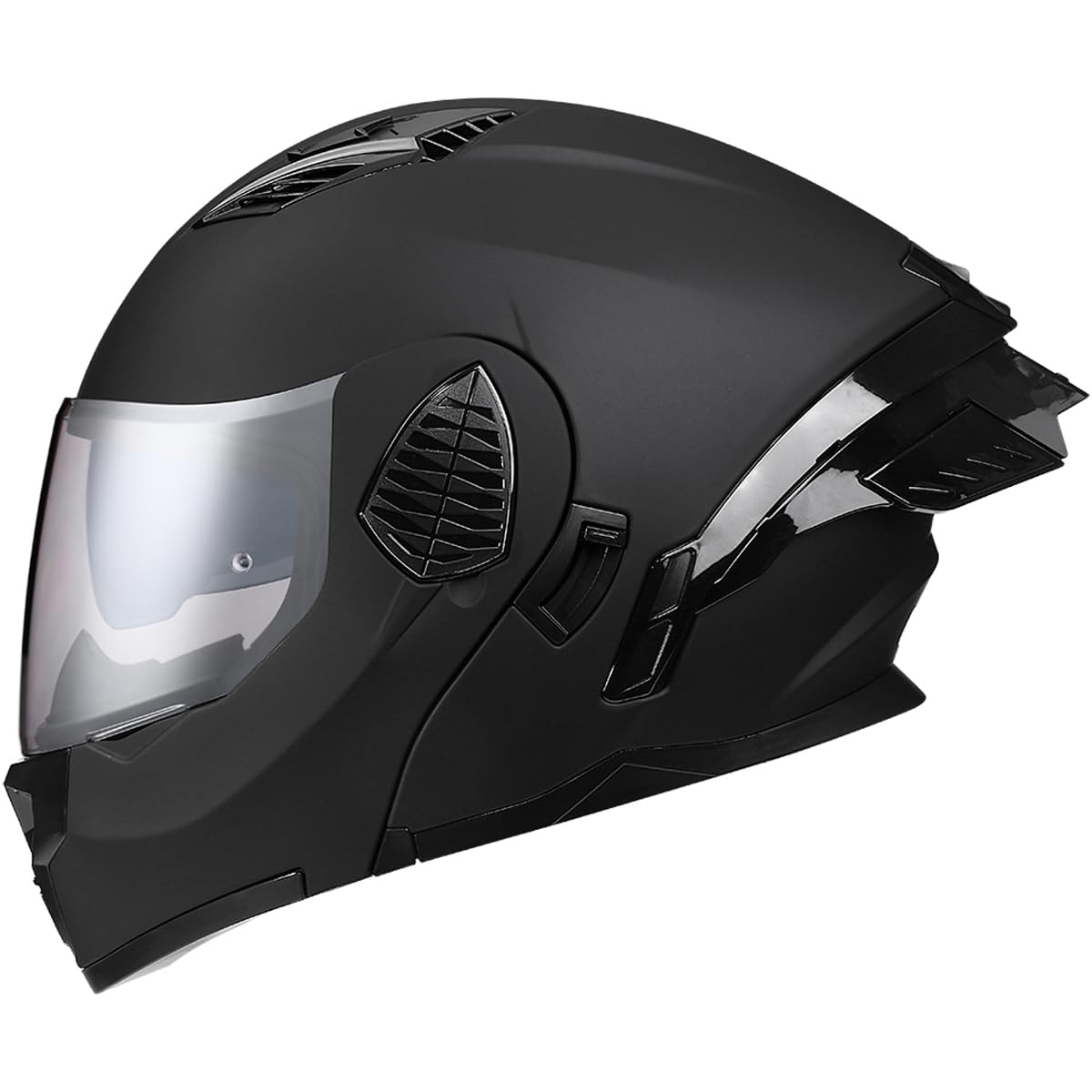 Woljay Motorcycle Full Face Flip Up Helmet Dual Visor Integrated Motorbike for Adults Men Women Street Racing Moped DOT Approved (Silver Transparent Visor,One Size) — view 2