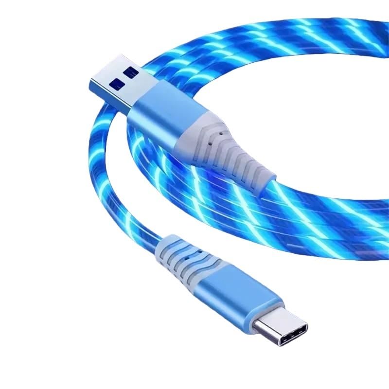 Fast Cable 3A Glowing L*/ED Flowing Streamer Cord USB to TPE-c Data Cable for USB C Wire(2M for Type C,Up Angle)