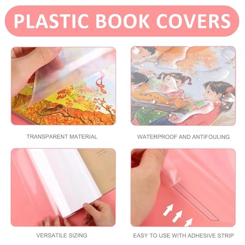 JOOTUEPO 10 Stück Buchumschläge Transparent 6K, 19.5x 26cm Bucheinschlagfolie Einstellbar Buchschoner, Wiederverwendbare und verstellbare Buchumschläge aus Kunststoff für das Home Office der Schule