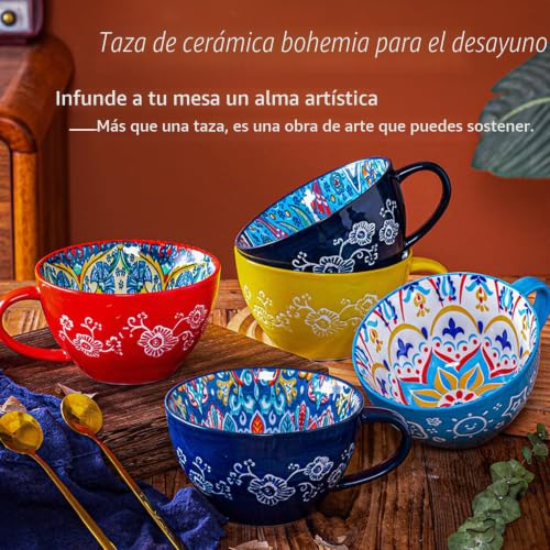 Miniatura 4 de Bibykivn Taza De Sopa De Cerámica 400 Ml Con Asa, Cuenco De Sopa De Cerámica Pintado A Mano, Resistente Al Horno Y Microondas - Para Desayuno, Muesli, Postre, Leche, Frutas Y Ensalada Blk