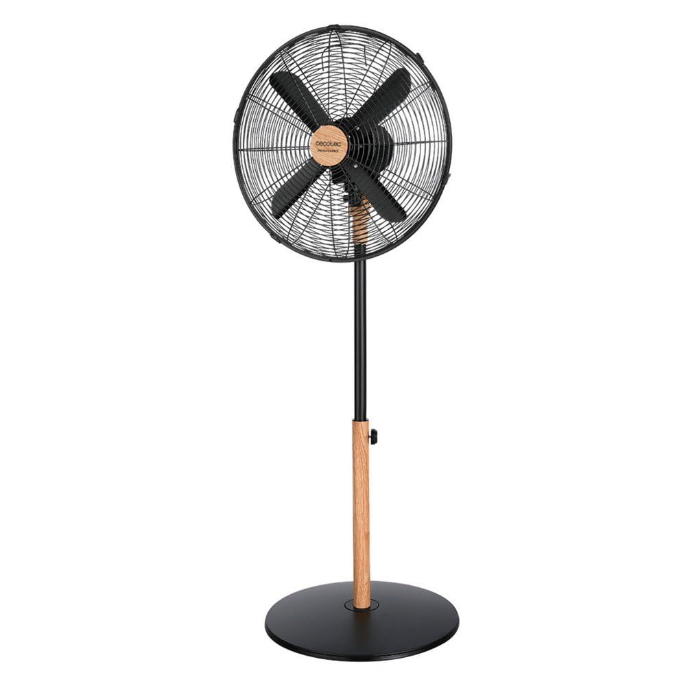 Cecotec Ventilador de Pie EnergySilence 600 Woodstyle. 50 W, Acabado en Madera, Diámetro 16" con 4 Aspas, 3 Velocidades, Oscilación, Altura ajustable, Máxima seguridad