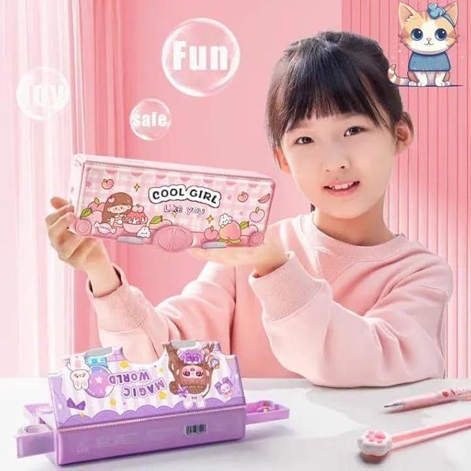 Image of Multifunctional Magnet School Pencil Box for Girls, Magic World Compass Box for Boys, Geometry Box for Kids, Ruler, Eraser and Sharpener, Magnetic Pencil Box