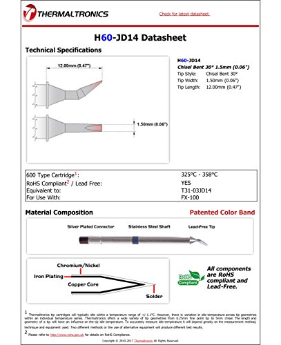 Image of Thermaltronics H60-JD14 Chisel Bent 30deg 1.5mm (0.06in) interchangeable for Hakko T31-03JD14