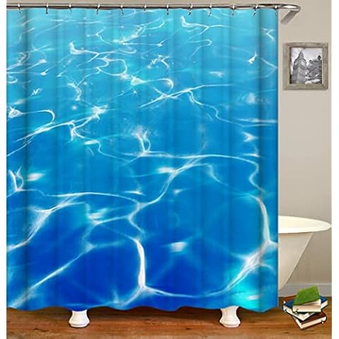 TJZ HOME Ocean Wave Shower Curtain, Blue Ocean Waves Blue Ripple, Seascape Bright Sunshine Through Deep Blue Sea View Polyester Cloth Print Bathroom Curtains Include Hooks Set 72〃w by 72〃 (PP149) Cover