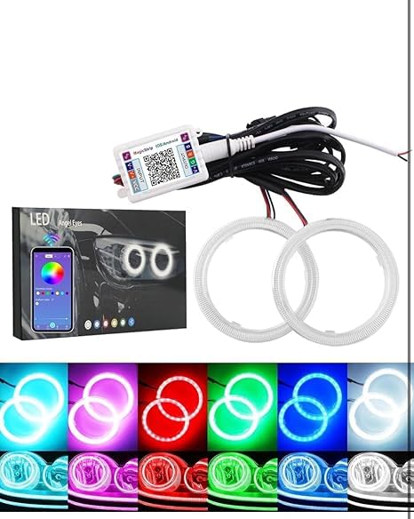 2PC Multi-Color RGB LED Cob Ring Light 60MM,70MM,95MM,COB 60SMD Smart Phone iOS Android App Bluetooth Control Car Angel Eyes Circle Ring Headlight Lamp Daytime Running Lights DRL Stylish Look Car-image-35