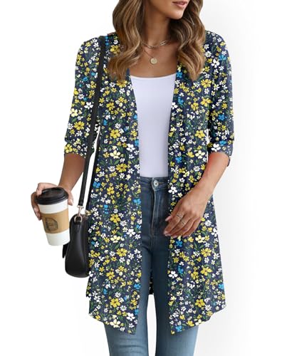 Image of YSYOKOW Lightweight Cardigans for Women 3 /4 Sleeve Long Open Front | Cardigan sweaters for women lightweight, summer cardigans for women lightweight, long cardigans for women trendy, dressy