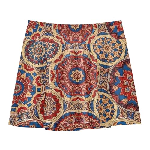 Breathable Athletic Shorts for Girls Skorts Kids Tennis Skirts Teen Skirt Intricate Mandala Red Colorful 4t