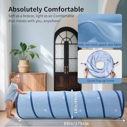 Image of SweHouse Toddler Play Tunnel, 69 inch x 18 inch Baby Crawl Tunnel for Toddlers 1-3, Soft Fabric Indoor Outdoor Crawling Toy for Kids, Foldable Play Tunnel for Boys & Girls