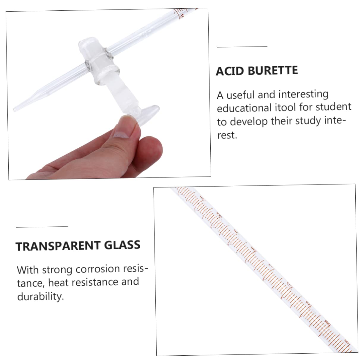 Bürette aus Glas 10ml mit Absperrhahn aus Borosilikatglas Leichtes Laborgerät für Chemische Experimente im Labor Einfach zu Bedienen für Schüler und Studenten