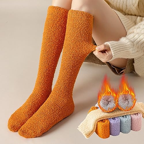 6 Pairs Fuzzy Socks for Women, Soft Cozy Fluffy Plush Stocking Super Warm Thick Winter Sleep Socks Microfiber Slipper Cabin Fleece Socks for Home Indoor Christmas Socks4