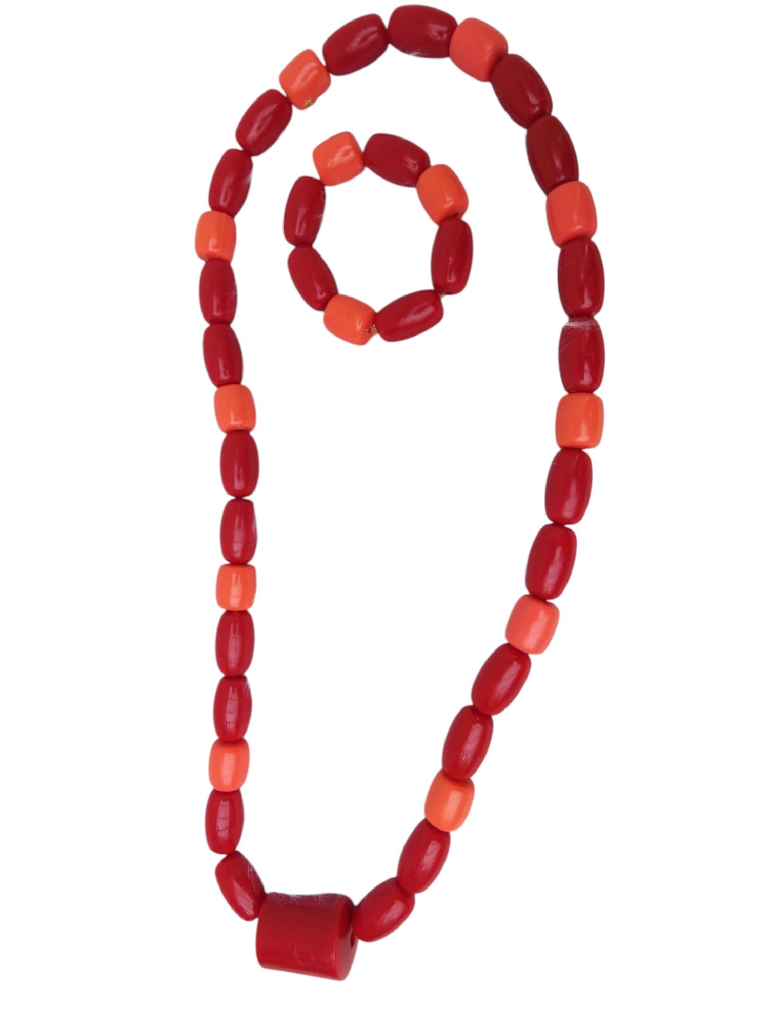 Ensemble collier et bracelet traditionnels africains Edo Igbo en perles de corail rouge mélangés pour homme