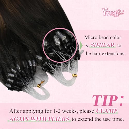 Image of YoungSee Micro Bead Hair Extensions Real Human Hair Balayage Micro Loop Hair Extensions Ombre Dark Brown to Browns with Blonde Hair Extension Bead Remy Hair Extension 57g 50s 18In Microring Hair