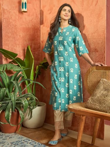 Image of Stylum Women's Pink Floral Printed Rayon A-Line Kurta