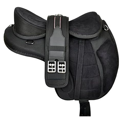 Deen, Enterprises Youth Child Synthetic Treeless FREEMAX English Horse Saddle Tack with Handle + Girth, Leather Straps, Size 12 inch Seat (12inches seat, Black) Cover