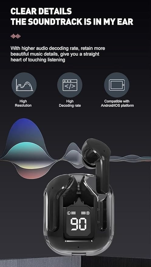 Image of Ultrapods in-Ear Wireless Earbuds, Ultrapods max TWS Bluetooth Earphones with Charging Case and LED Digital Display, Microphone, Works with iPhone Android and Bluetooth Devices (Black)