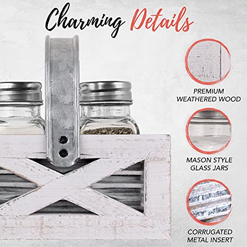 Autumn-Alley-Farmhouse-Napkin-Holder-and-Farmhouse-Salt-and-Pepper-Shakers-Set-With-Wood-Holder-Barn-Door-Motif-Galvanized-Metal-Rustic-Napkin-Holder-for-Country-Farmhouse-Kitchen-Decor-White Autumn Alley Farmhouse Napkin Holder and Farmhouse Salt and Pepper Shakers Set With Wood Holder Barn Door Motif Galvanized Metal Rustic Napkin Holder for Country Farmhouse Kitchen Decor White