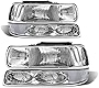 ADCARLIGHTS Headlight Assembly for 1999-2002 Chevy Silverado 1500 2500/2001-2002 Chevy Silverado 1500HD 2500HD 3500/2000-2006 Tahoe Suburban 1500 2500 Chrome Housing with Clear Reflector