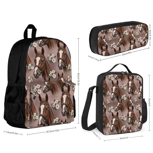 AMRANDOM Backpacks for Unisex Bookbags Lightweight Cute Two Horses Backpack Set with Lunch Bag Makeup Bags2