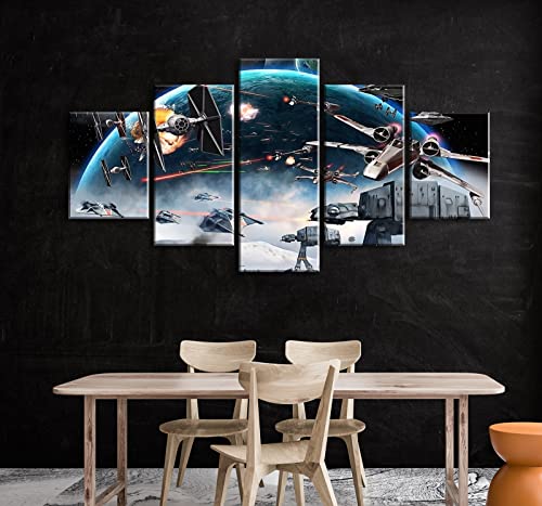 Catyendy Star The Wars Poster Canvas Wall Art (60''Wx32''H) Universe Spaceship Painting For Bedroom Living Room Home Decor Stretched Framed Ready To Hang #TOP3