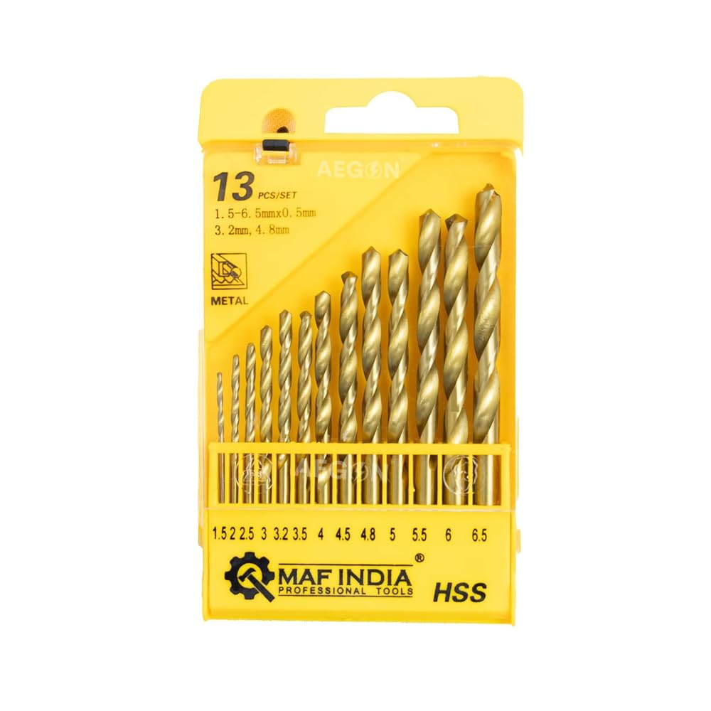 MAF 13Pcs HSS Drill Bit Set/High Speed Steel Twist Drill Bit Tool Set for Drilling Wood, Aluminium, Plastic, Wall (1.5-6.5mm)