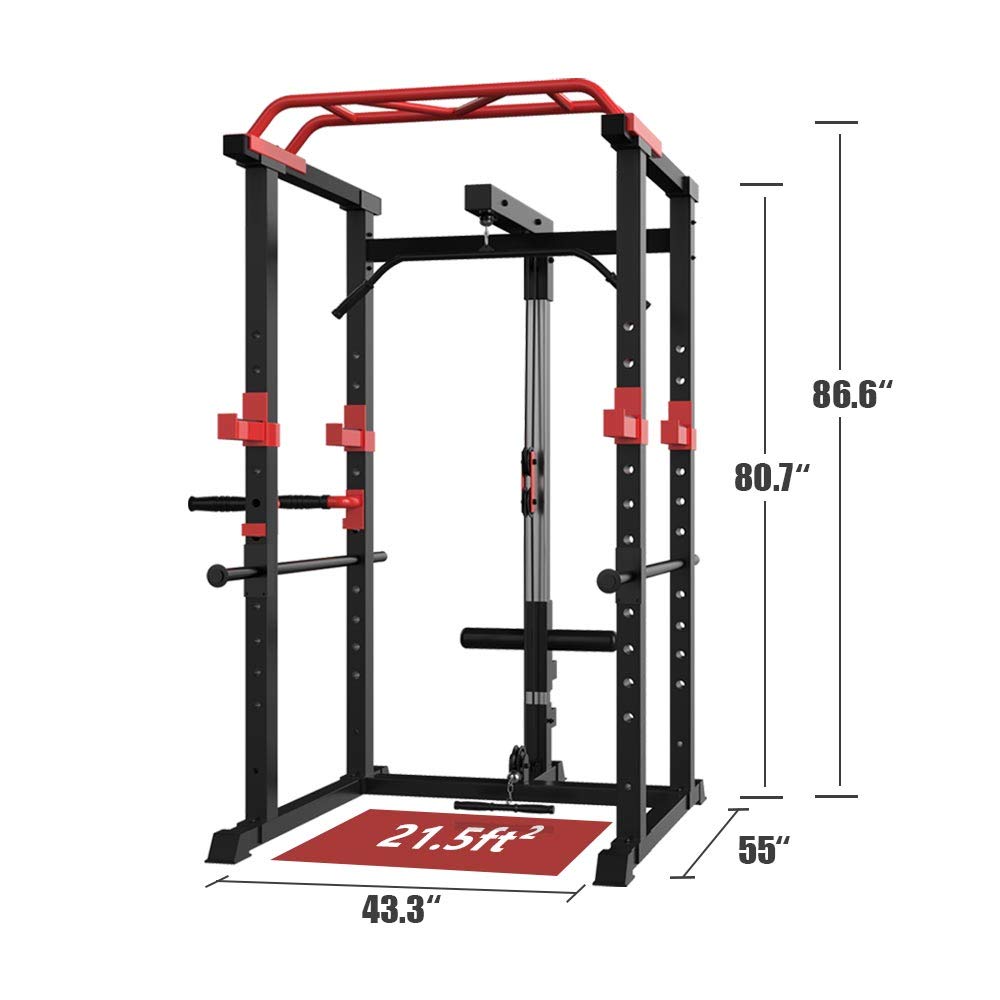 Multi Functional Power Cage, Home Adjustable Pullup Squat Rack 1000Lbs Capacity Comprehensive Fitness Barbell Rack with Weight Bench