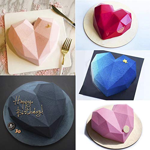 Diamond Cake Mold, Diamond Heart Cake Mold, Cake Mold for Baking Heart Shape, 2 Pack Diamond Heart Love Shape Silicone Cake Mold, 3D Silicone Trays Mousse Dessert Baking Pan