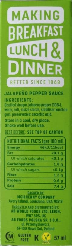 Tabasco Zielony sos Jalapeño 57 ml - 2 sztuki w opakowaniu