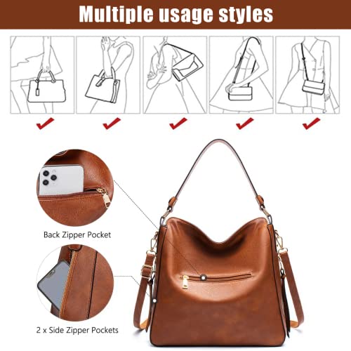 Hobo Bags for Women Handbags Purse Ladies Tote Bag Boho Shoulder Bag Large Crossbody Purses Designer Vegan Leather 2PCS Set - Image 6