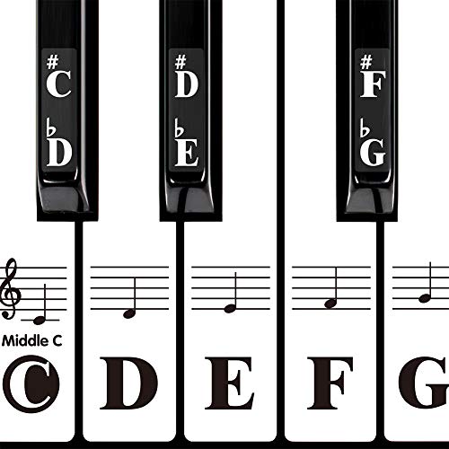 DRMFSLS Kids Piano Keyboard Stickers for 88/61/54/49/37 Key. Colorful Large Bold Letter Piano Stickers Perfect for kids Learning Piano. Multi-Color,Transparent,Removable