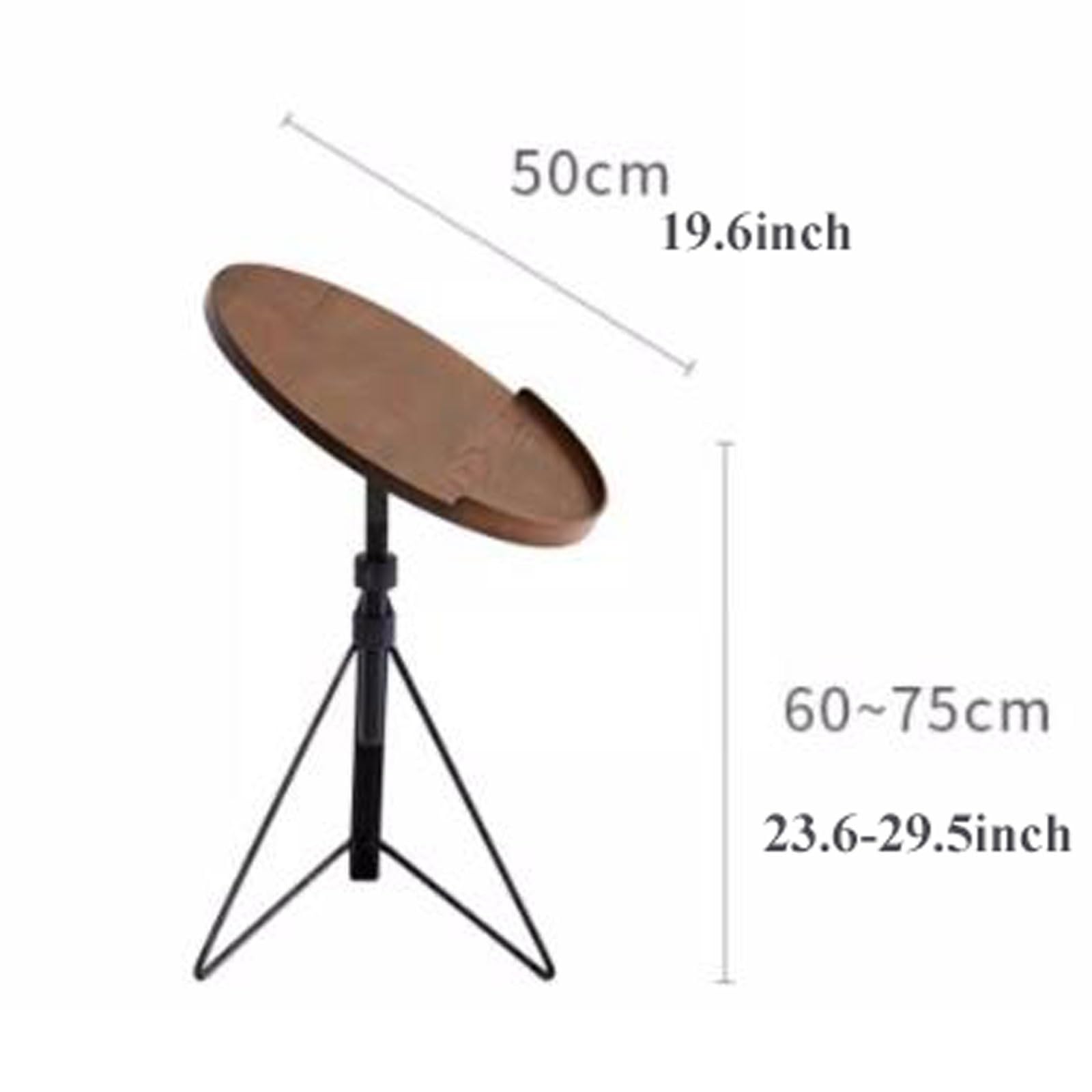 Sofa Height Adjustable Round Coffee Table , Small Couch Snack Side Table with Tiltable Board, Foldable Sofa Bedside Laptop Stand, with Wood Tabletop and Metal Triangle Legs Sofas For Living Room(A)