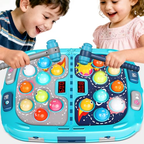 2-Player Whack Game Mole - Toys for Age 3-12 Kids 2 Hammers 3 Modes with Sound & Light Safe Educational Pounding Toy Birthday for 3 4 5 6+ Year Old Boys Girls Blue