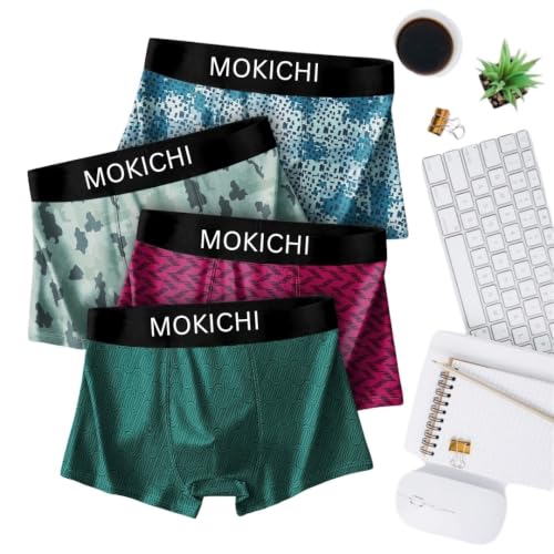 Image of Men's Microfiber Boxer Briefs Pack of 4 | Soft Stretch Breathable Innerwear | Moisture Wicking Printed Trunks | Comfortable Elastic Waistband | Regular Fit Underwear for Men
