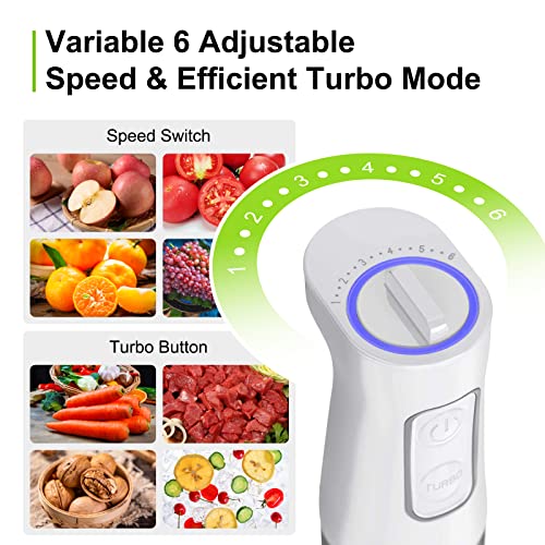 Immersion Blender Handheld, 5 In 1 Multi-Purpose Hand Blender Electric 500W 6-Speed With Turbo Mode, Stick Blender With 500Ml Food Chopper, 600Ml Beaker, Stainless Steel Egg Whisk, Milk Frother (5 In 1) #TOP2