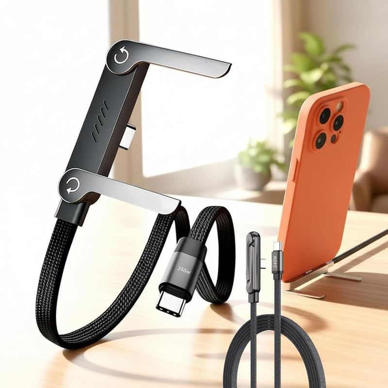 Image of USB C to C 240W Fast Charging Cable for Huawei Honor Mate 10 Pro 1.5M with Foldable Invisible Multi-Angle Adjustable Stand Multi Charger Cord with Type C for Phone, Tablet,Laptops Quick Charge -A