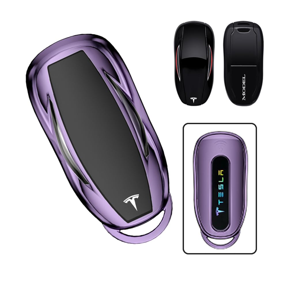 ZUMAHA Car Key Shells Key Cover Key Fob Case for Tesla Model S Remote Control Accessories,A-Purplestyle