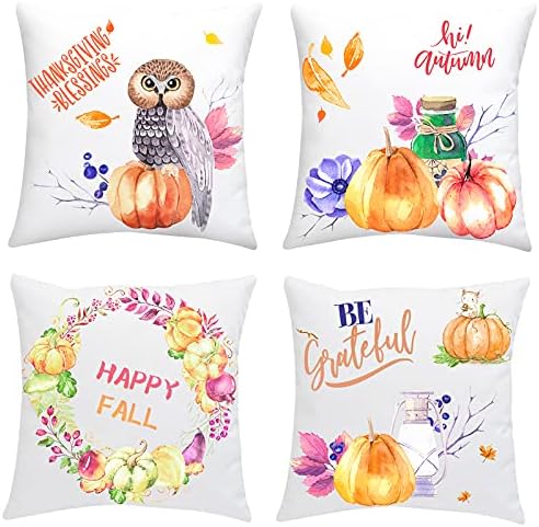 TGOOD Fall Decor Pillow Covers Fall Decorations for Home 18x18 Set of 4 Thanksgiving Pumpkin Farmhouse Decoration Happy Fall Outdoor Harvest Throw Pillow Covers Decorative Cushion Cases for Sofa Couch