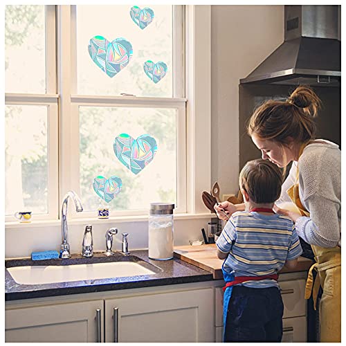 Image of GORGECRAFT 2 Sizes Large Heart Rainbow Window Clings Glass Decals 3D Sun Catcher Stickers Vinyl Film Static Anti-Collision Alert Decal Prevent Birds Strikes for Valentine's Day(4 Inch /6 Inch)