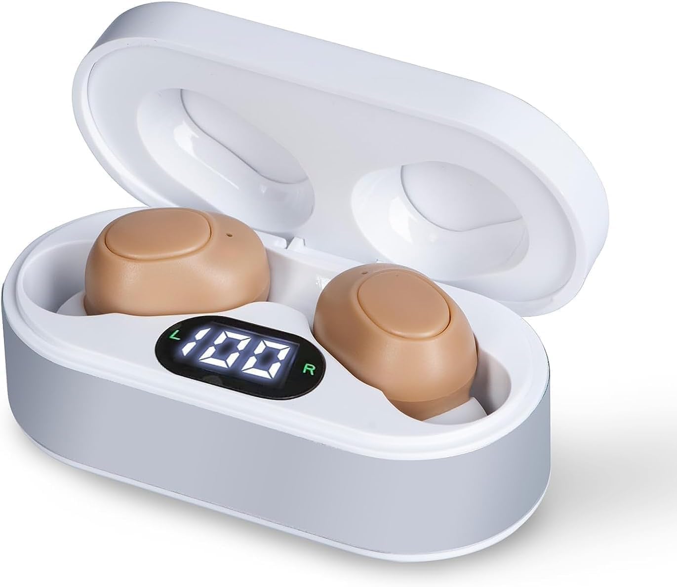 Hearing Aids for Seniors, Rechargeable Hearing Amplifiers with Noise Canceling, Crystal Clear Sound, Invisible OTC Hearing Aids w/Charging Case for Adults?White?