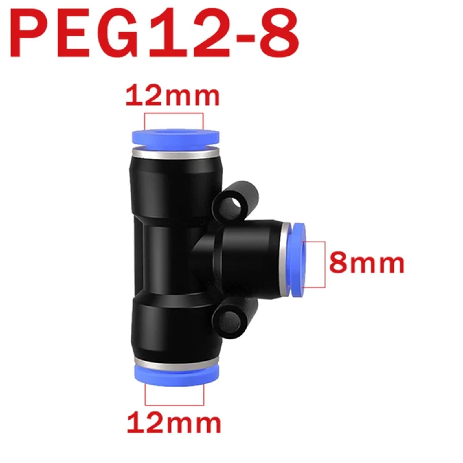 10PCS PE PEG Pneumatic Air Connector Quick Fitting Tee Reducer 3 Way T-shaped Pipe Hose Connector 4/6/8/10/12mm(PEG 12-8)