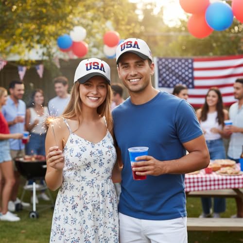 Image of USA Flag Baseball Cap American Patriotic Trucker Hat Father Dad Mother Mom Adjustable Sportswear Hat for Men Women Adults