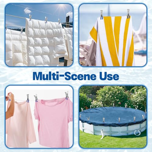 10 Stück Klammern für Poolabdeckung, Befestigungsklammern Edelstahl Starke Spannkraft, Poolklammern für Poolplane, Klemmzwingen für Oberirdische Pools, Befestigen von Bettdecke, Planen, Fotokulissen