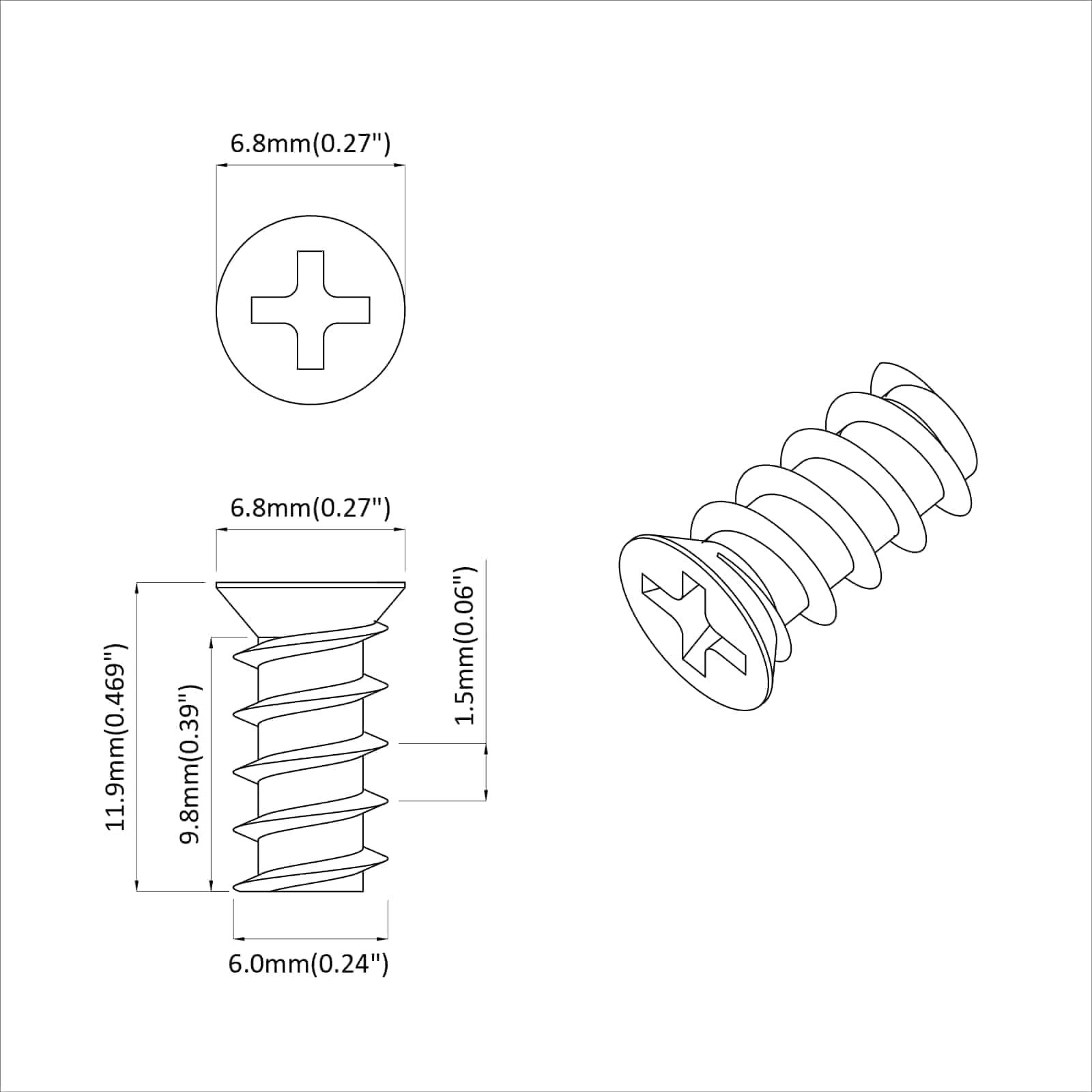 vidaXL Tornillo 10909 pcs Plateado M6 x 12 mm Hierro, Tornillo Resistente, de Cabeza Plana para Fijaciones precisas, Uso Interior, Herramienta de ensamblaje para Muebles