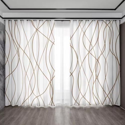 Juego de 2 cortinas opacas modernas con rayas geométricas, 172,7 x 243,8 cm, aislamiento térmico, ojales en la parte superior, ideal para decoración de cocina y cafetería